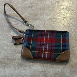 COACH Plaid & Leather Wristlet
